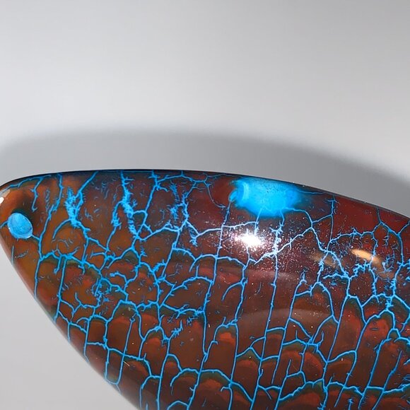 Blue and Brown Dragon Veins Agate Teardrop Pendant - Picture 9 of 16